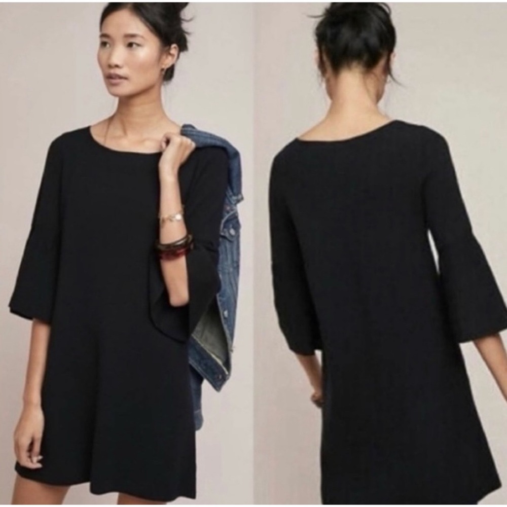 Moth by Anthropologie Black Knit Bell Sleeve‎ Mini Dress Size XS